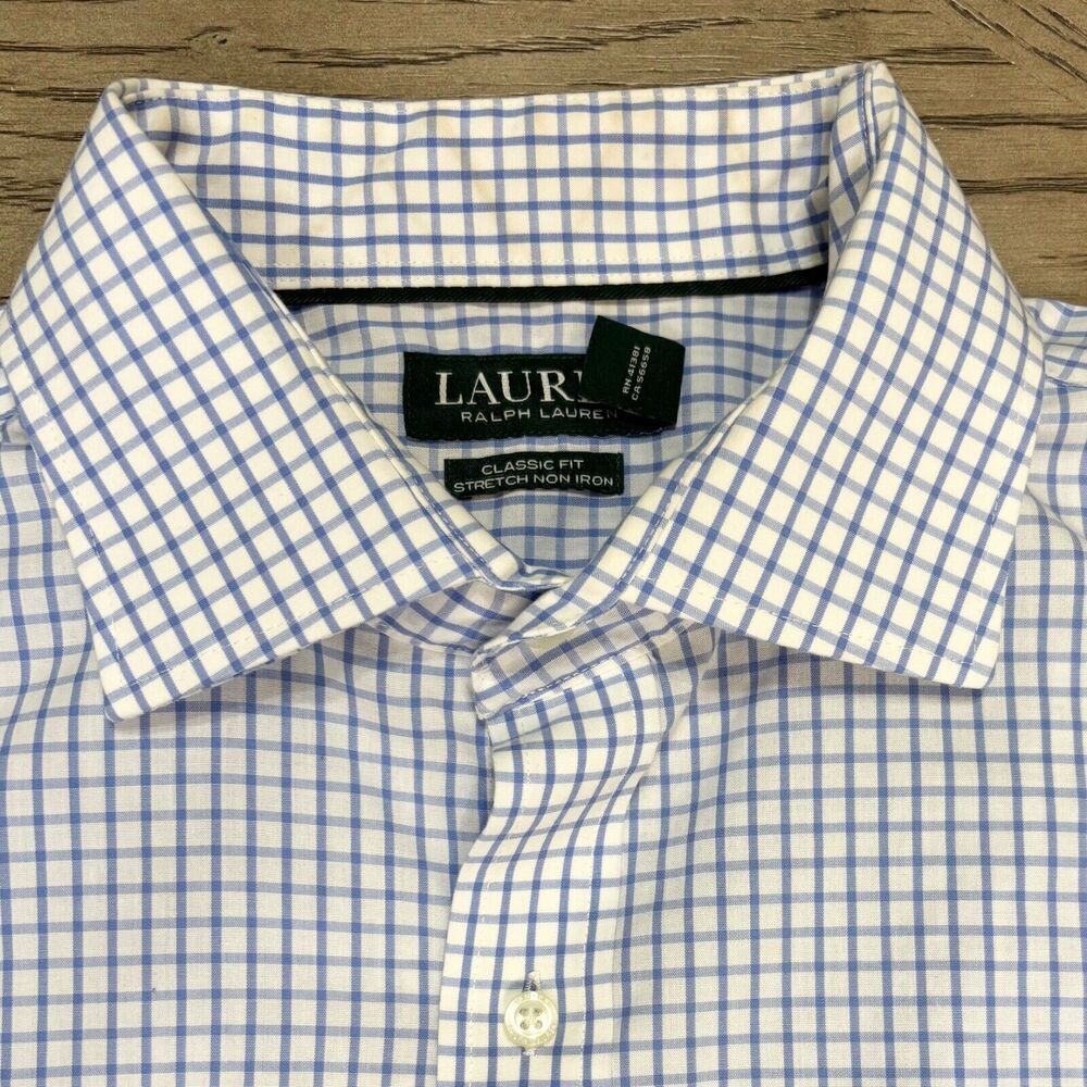Ralph Lauren Shirt Mens Size 16.5  XL Blue White Plaid Classic Fit 32/33